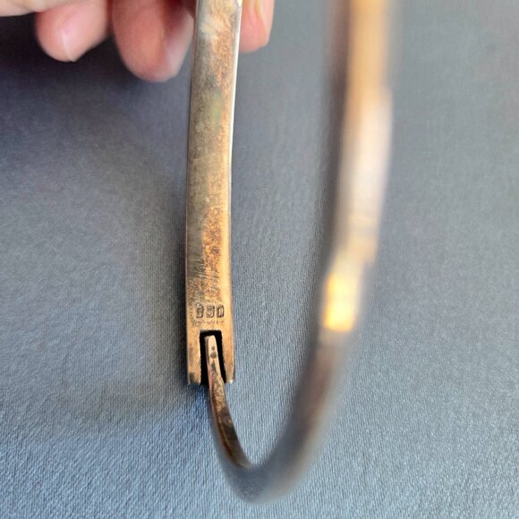 Vintage Peruvian Silver 950 Bracelet Hoop with Inlayed Lapis Lazuli. - Picture 10 of 10